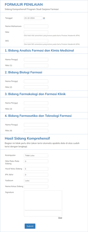 Form Penilaian Sidang Form Template