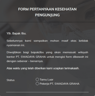 Form Pertanyaan Kesehatan Pengunjung