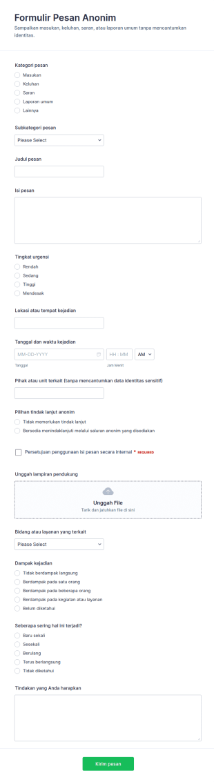 Form Pesan Tanpa Nama