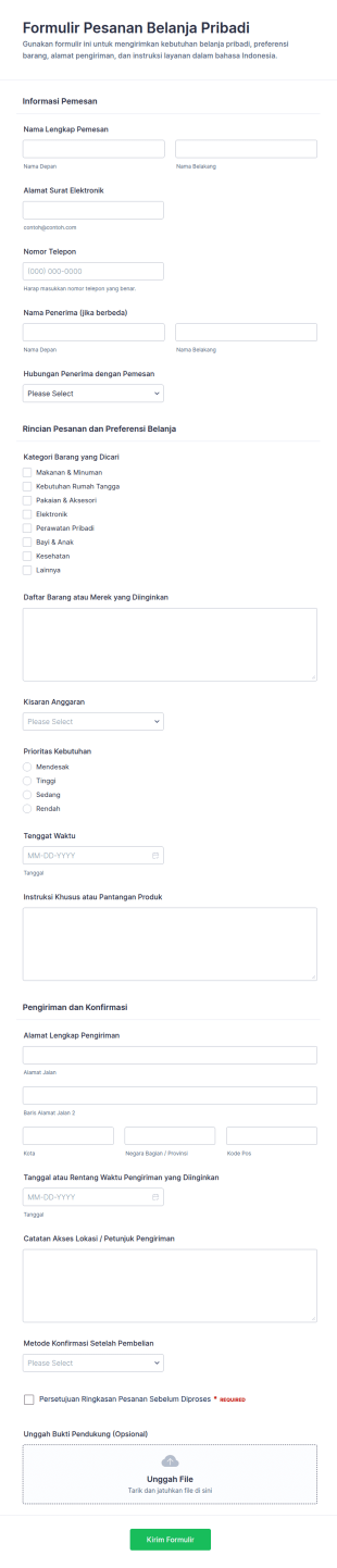 Form Pesanan Personal Shopper