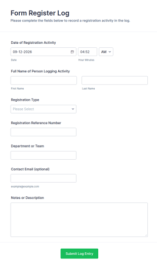 Form Register Log Form Template