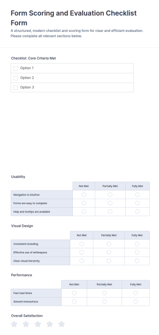 Form Scoring And Evaluation Checklist Form Template