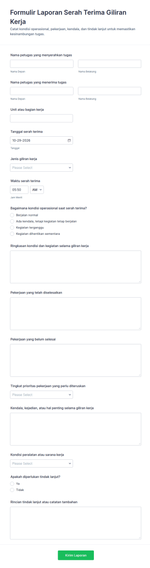 Form Serah Terima Pergantian Shift