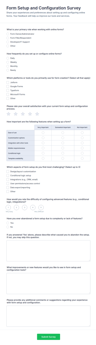 Form Setup And Configuration Survey Form Template