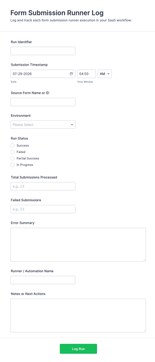Form Submission Runner Log Form Template