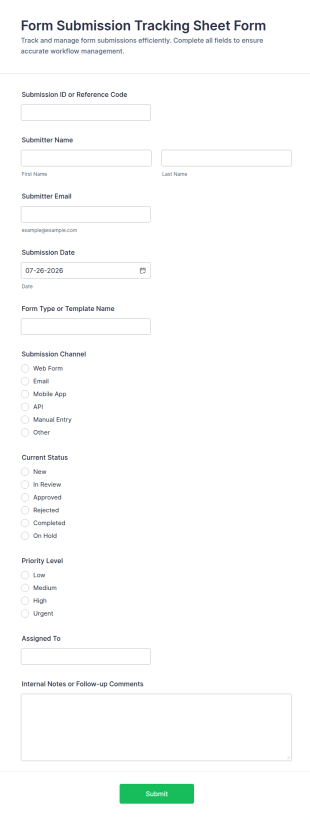 Form Submission Tracking Sheet Form Template