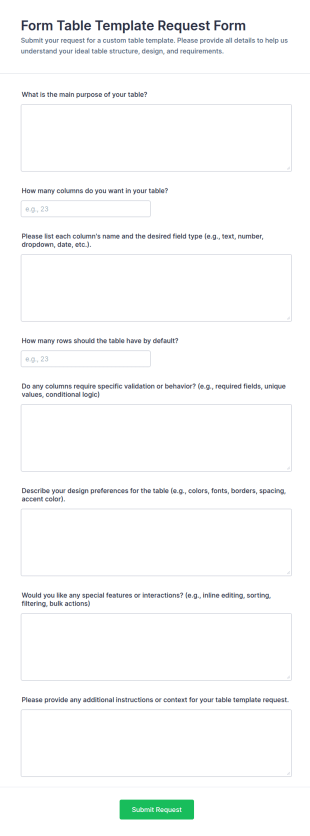 Form Table Template Request Form