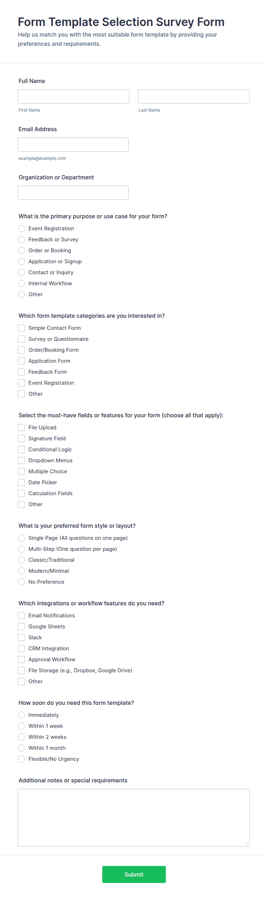 Form Template Selection Survey Form | Jotform