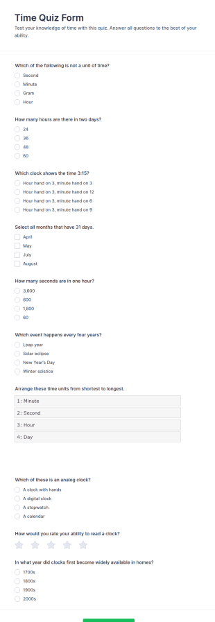 Form Time Quiz Form Template