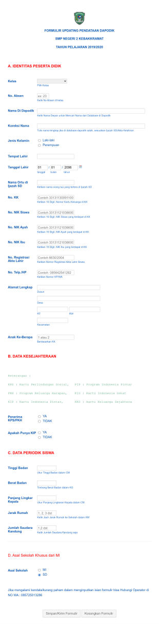 Form Updating Dapodik 2020 Form Template