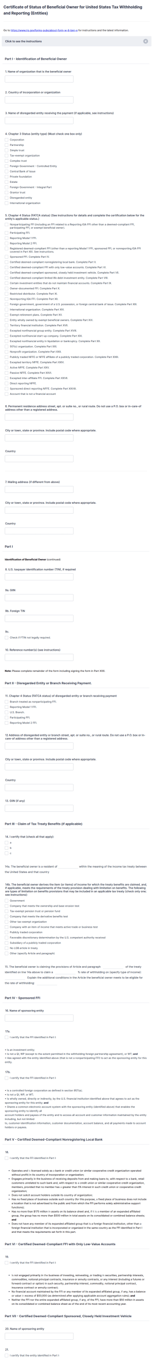 Form W 8BEN E Form Template