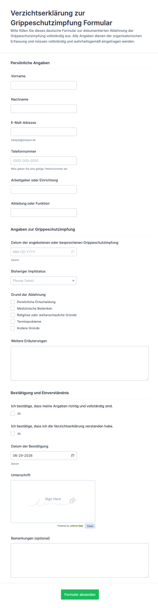 Form Zur Ablehnung Der Grippeimpfung
