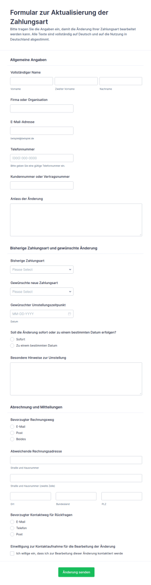 Form Zur Aktualisierung Der Zahlungsart