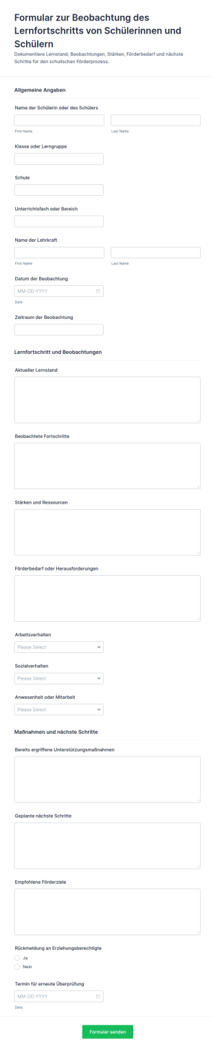Form Zur Beobachtung Des Lernfortschritts