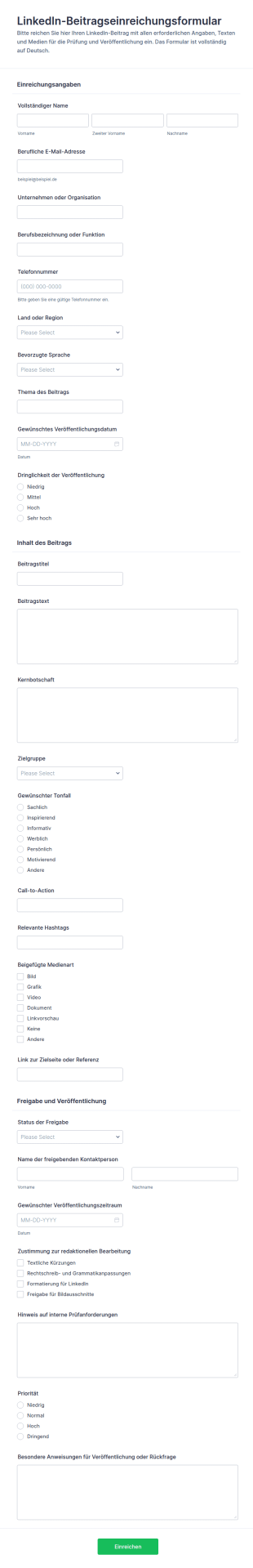 Form Zur Einreichung Von LinkedIn Posts