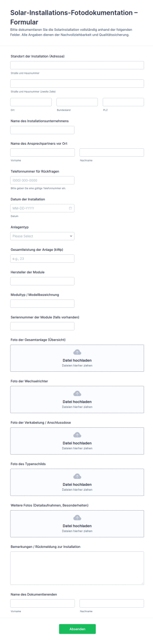 Form Zur Fotodokumentation Der Solaranlage