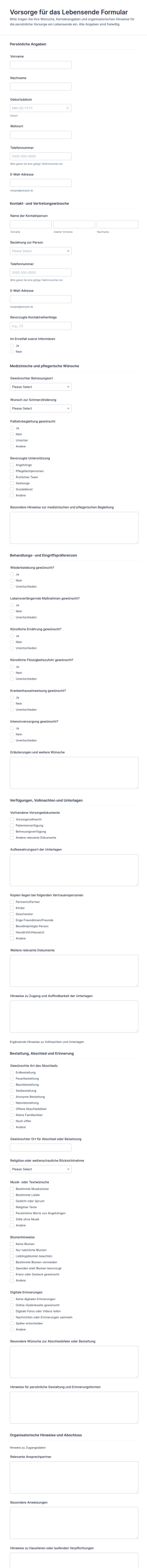 Form Zur Planung Des Lebensendes