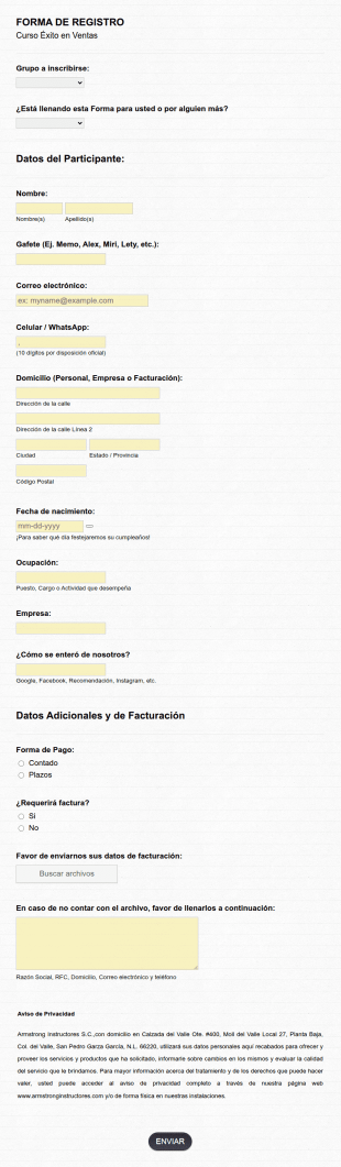 Forma De Registro Curso Exito En Ventas