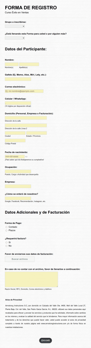 Forma De Registro Curso Exito En Ventas