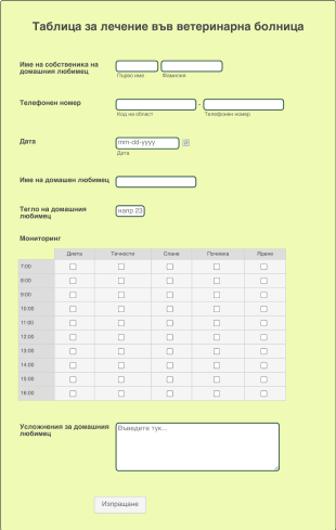 Форма за лечение във ветеринарна болница Form Template