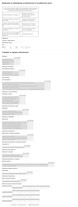 Форма за наблюдение на безопасността на работното мяс? Form Template