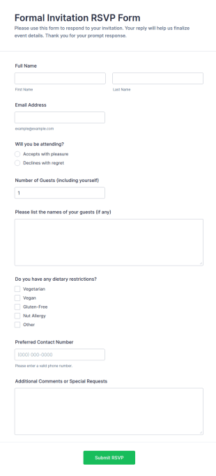 Formal Invitation RSVP Form Template