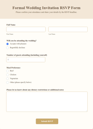 Formal Wedding Invitation RSVP Form Template