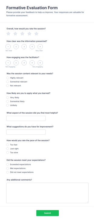Formative Evaluation Form Template