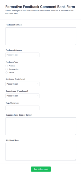 Formative Feedback Comment Bank Form Template