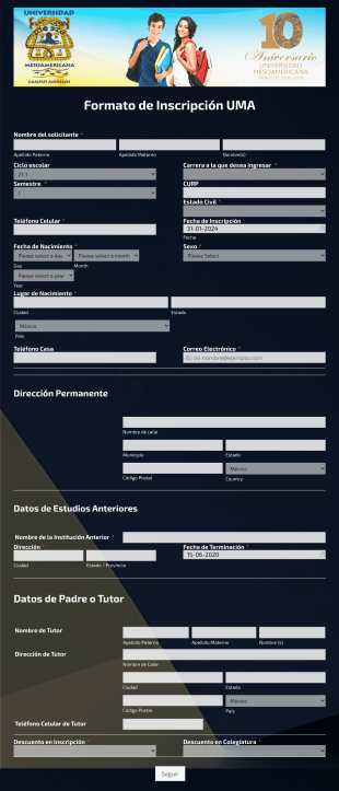 Formulario De Inscripción Universitario