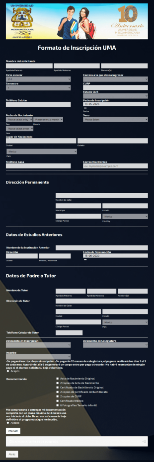 Formulario De Inscripción Universitario
