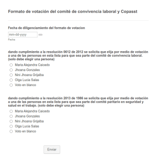 Formato De Votación Del Comité De Convivencia Laboral Y Copasst