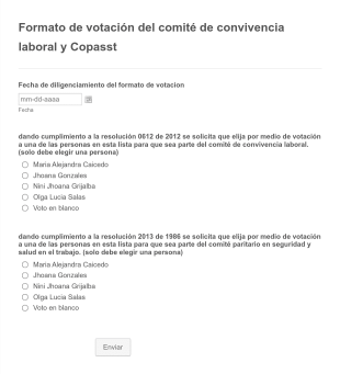 Formato De Votación Del Comité De Convivencia Laboral Y Copasst Form Template