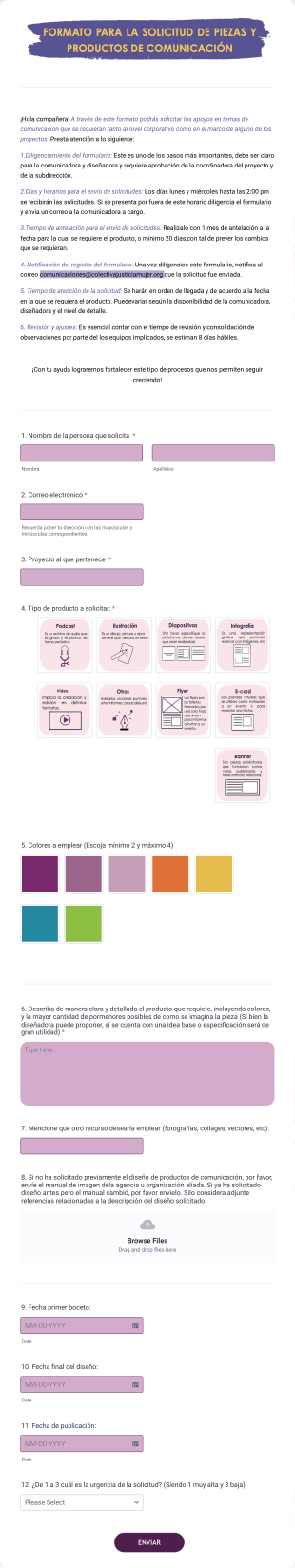 Formato Para La Solicitud De Piezas Y Productos De Comunicación