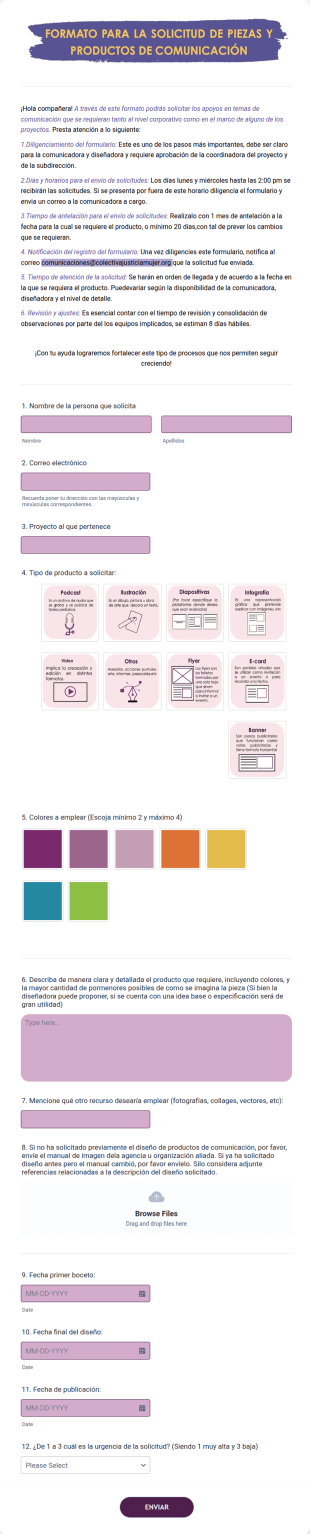 Formato Para La Solicitud De Piezas Y Productos De Comunicación