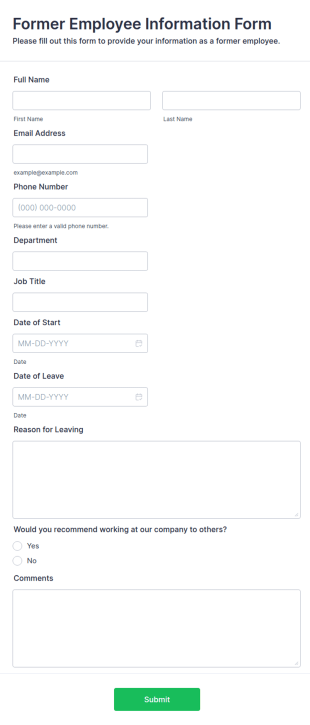 Former Employee Information Form Template