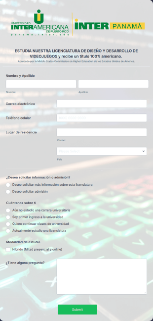 Form LICENCIATURA EN VIDEOJUEGOS 2021