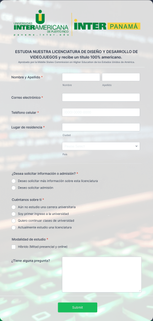 Form LICENCIATURA EN VIDEOJUEGOS  2021 Form Template