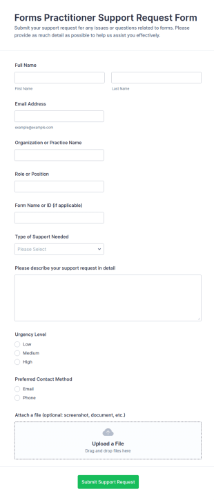 Forms Practitioner Support Request Form Template