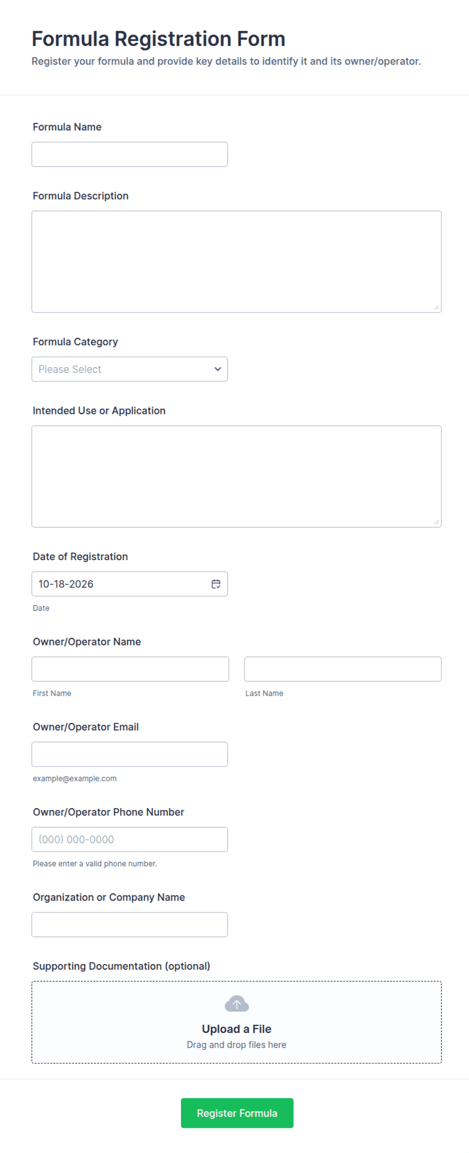 Formula Registration Form Template | Jotform
