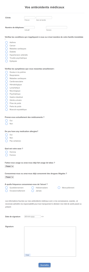 Formulaire Antécédents Médicaux
