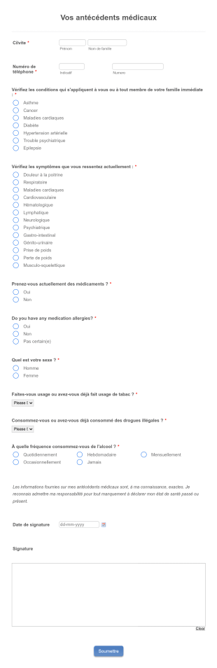 Formulaire Antécédents Médicaux Form Template