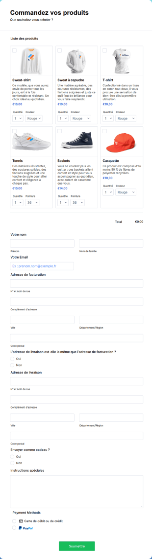 Formulaire Avec Paiement PayPal Business