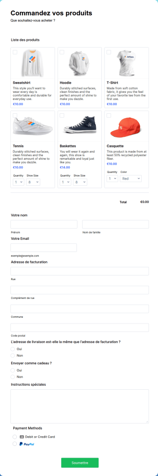 Formulaire Avec Paiement PayPal Business
