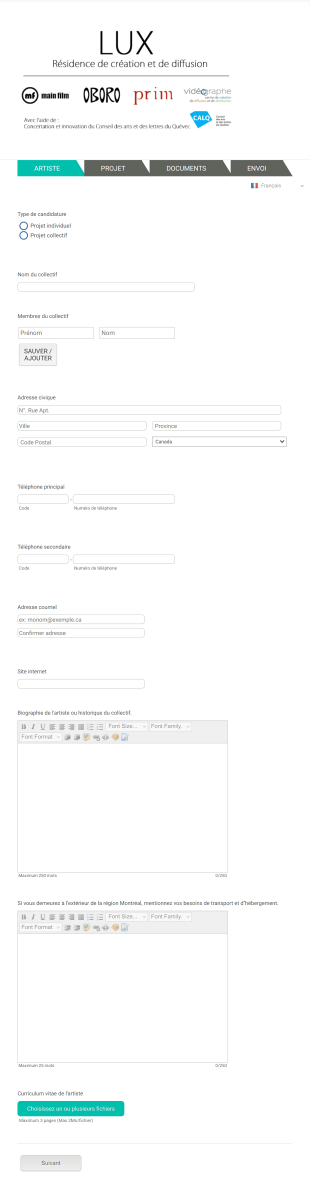 Formulaire Candidature Artiste Pour Résidence De Création Form Template