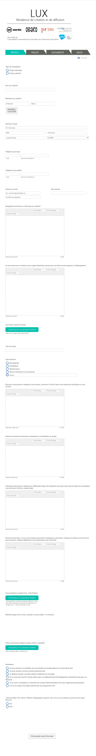 Formulaire Candidature Artiste Pour Résidence De Création