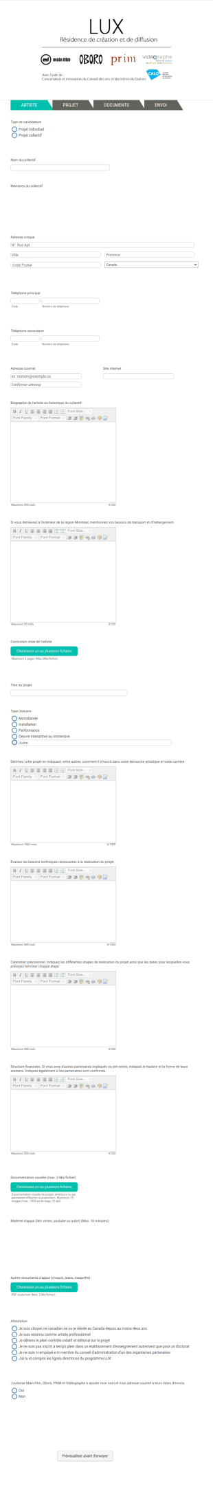 Formulaire Candidature Artiste Pour Résidence De Création