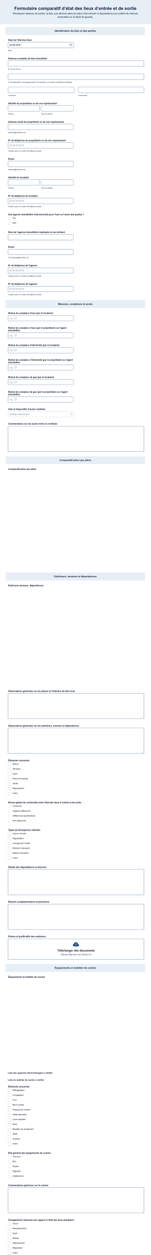 Formulaire Comparatif D’état Des Lieux D’entrée Et De Sortie