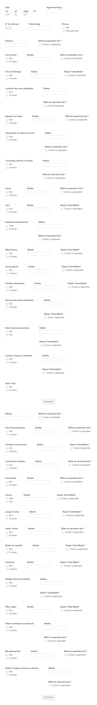 Formulaire Contrôle Technique Véhicule Form Template