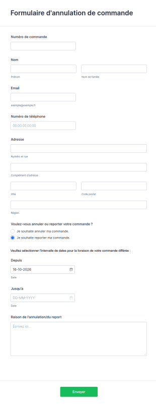 Formulaire D'annulation De Commande